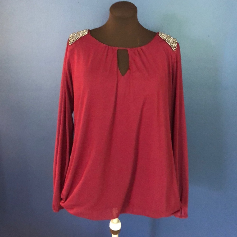 Maurices Blouse with Pewter Beaded Shoulders